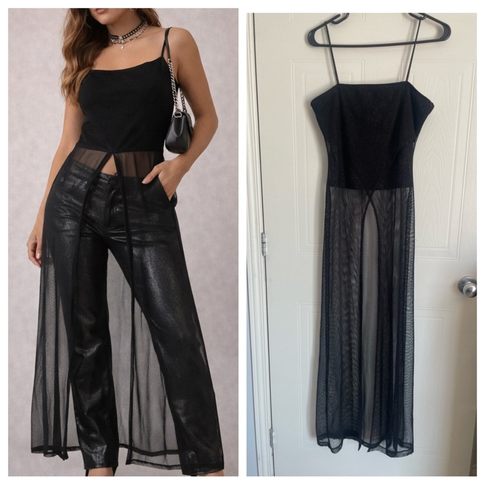 Black Sheer Mesh Maxi Overlay L Lightweight Layering Piece Elegant